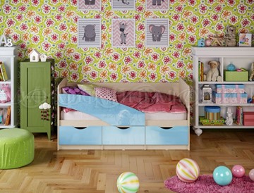 Детская кровать Бабочки 800*1600, Голубой глянец в Заводоуковске