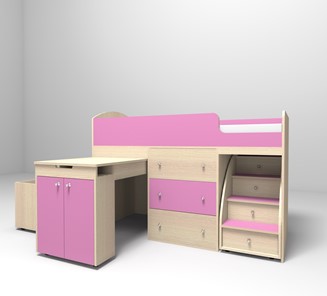 Детская кровать-шкаф Малыш 1600, корпус Дуб, фасад Розовый в Заводоуковске