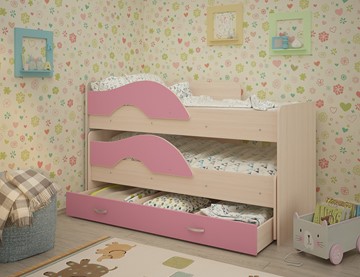 Детская кровать для девочки Радуга 1.6 с ящиком, корпус Млечный дуб, фасад Розовый в Заводоуковске
