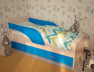 Детская кровать для мальчика Максимка, корпус Млечный дуб, фасад Синий в Заводоуковске