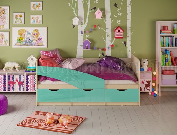 Кровать в детскую Дельфин, Бирюза глянец 80х160 в Заводоуковске - изображение