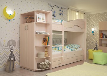 Детская кровать для девочки Мая на щитах со шкафом и ящиками, цвет Млечный дуб в Заводоуковске
