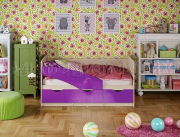 Детская кровать Бабочки 800*1600, Фиолетовый глянец в Тюмени