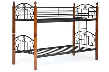 Детская кровать BOLERO двухярусная дерево гевея/металл, 90*200 см (bunk bed), красный дуб/черный в Заводоуковске - предосмотр 2