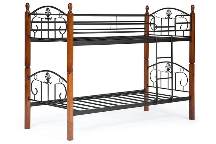 Детская кровать BOLERO двухярусная дерево гевея/металл, 90*200 см (bunk bed), красный дуб/черный в Заводоуковске - изображение 2