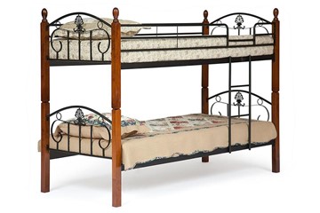 Детская кровать для девочки BOLERO двухярусная дерево гевея/металл, 90*200 см (bunk bed), красный дуб/черный в Тюмени