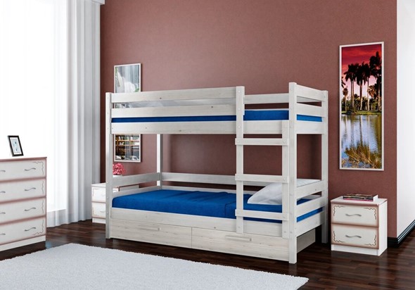 Кровать в детскую Джуниор двухъярусная с ящиками (Белый Античный) в Заводоуковске - изображение