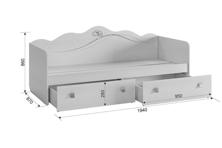 Кроватка Фэнтези с ящиками, белый рамух в Заводоуковске - изображение 1