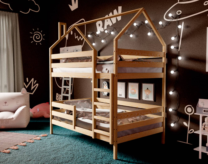 Детская 2-этажная кровать Домик, без покраски в Заводоуковске - изображение 1