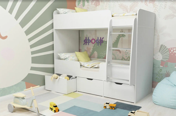 Детская 2-этажная кровать Малыш двойняшка 70х160, корпус Белое дерево, фасад Белое дерево в Заводоуковске - изображение