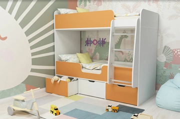 Детская двухъярусная кровать Ярофф Малыш двойняшка 70х160, корпус Белое дерево, фасад Оранжевый в Заводоуковске