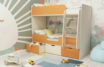 Кровать двухъярусная Малыш двойняшка 70х160, корпус Дуб молочный, фасад Оранжевый в Ишиме