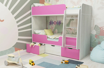 Детская двухэтажная кровать Малыш двойняшка 70х160, корпус Винтерберг, фасад Розовый в Тюмени - предосмотр