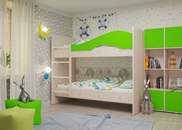 Детская 2-этажная кровать Мая на щитах со шкафом и ящиками, корпус Млечный дуб, фасад Салатовый в Заводоуковске - предосмотр 2