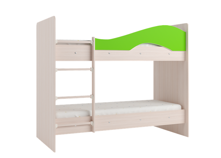 Детская 2-этажная кровать Мая на щитах со шкафом и ящиками, корпус Млечный дуб, фасад Салатовый в Тюмени - изображение 3