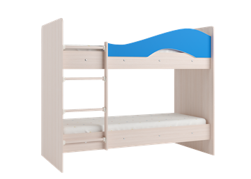 Двухъярусная кровать Мая на щитах со шкафом и ящиками, корпус Млечный дуб, фасад Синий в Заводоуковске - предосмотр 1