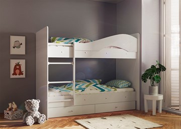 Детская двухъярусная кровать Мая с 2 ящиками на щитах, цвет Млечный дуб в Заводоуковске - предосмотр