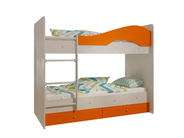 Кровать 2-ярусная Мая с 2 ящиками на щитах, корпус Млечный дуб, фасад Оранжевый в Тюмени - предосмотр 4
