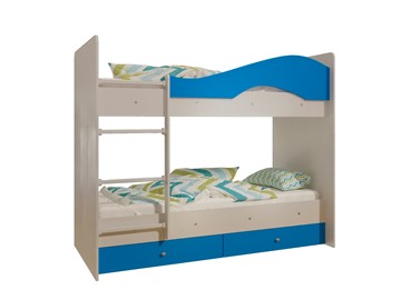 Двухъярусная детская кровать Мая с 2 ящиками на щитах, корпус Млечный дуб, фасад Синий в Тюмени - предосмотр 4