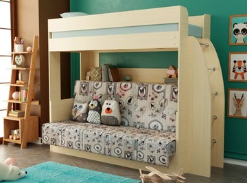 Двухэтажная детская кровать Омега-17 с диваном (Дуб млечный) в Тюмени