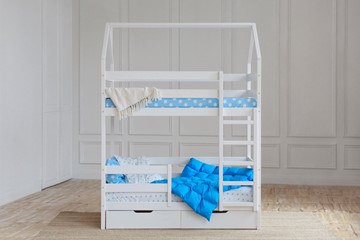 Детская двухэтажная кровать Домик с ящиками, цвет белый в Тюмени