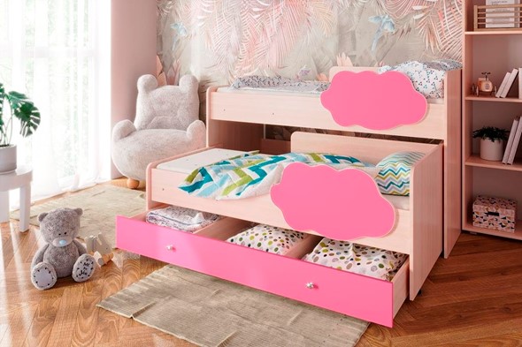 Двухъярусная детская кровать Соник 1.6 с ящиком, Розовый в Заводоуковске - изображение