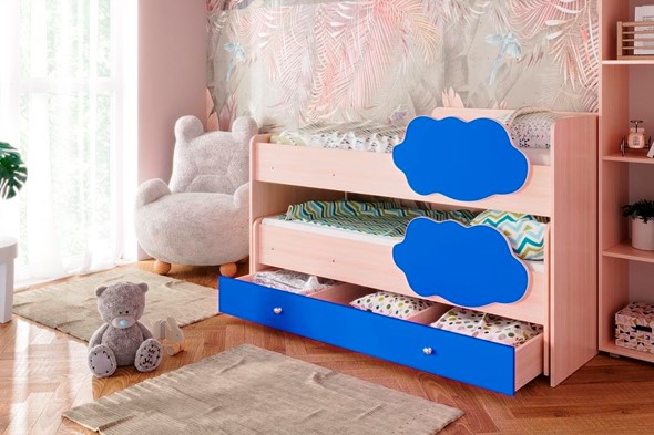 Детская 2-х ярусная кровать Соник 1.6 с ящиком, Синий в Заводоуковске - изображение