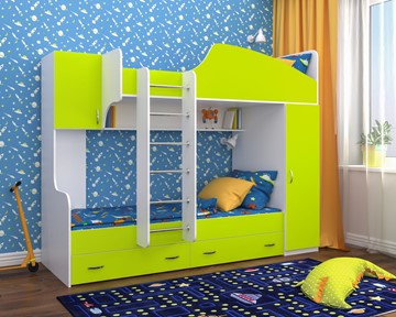 Детская кровать-шкаф Юниор-2, каркас Белое дерево, фасад Лайм в Заводоуковске