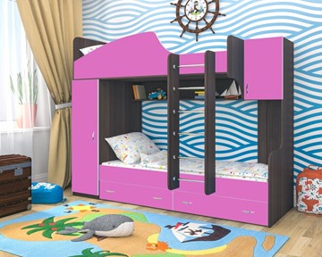 Детская кровать-шкаф Юниор-2, каркас Ясень анкор темный, фасад Розовый в Тюмени