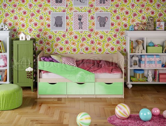 Детская кровать Бабочки 800*1600, Салатовый глянец в Заводоуковске - изображение