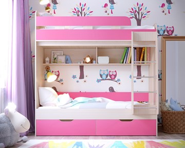 Детская кровать для девочки Юниор-5, каркас Дуб, фасад Розовый в Заводоуковске