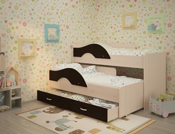 Детская 2-х ярусная кровать Радуга 1.6 с ящиком, корпус Млечный дуб, фасад Венге в Тюмени - предосмотр 1