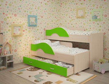 Детская двухэтажная кровать Радуга 1.6 с ящиком, корпус Млечный дуб, фасад Салатовый в Заводоуковске - предосмотр 1