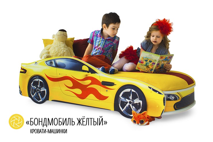 Кровать-машина в детскую Бондимобиль желтый в Тюмени - изображение 2