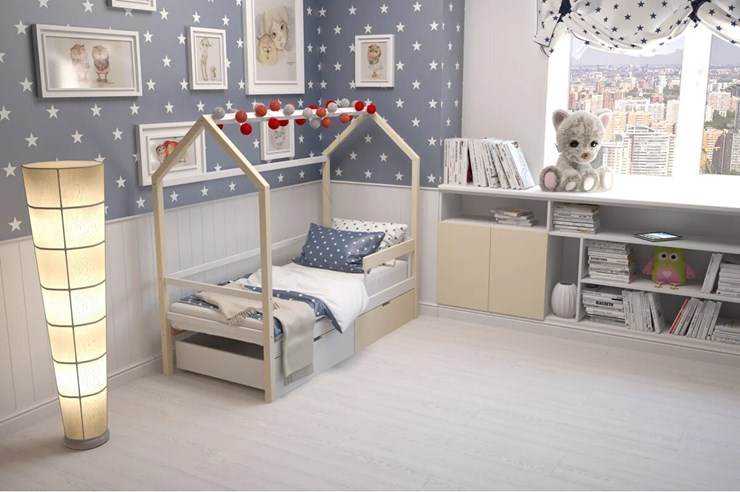 Кровать-домик в детскую Svogen бежево-белый в Заводоуковске - изображение 6