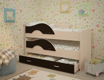 Детская кровать для девочки Радуга 1.6 с ящиком, корпус Млечный дуб, фасад Венге в Заводоуковске