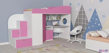 Детская кровать-чердак Кадет-1, корпус Белое дерево, фасад Розовый в Заводоуковске - предосмотр