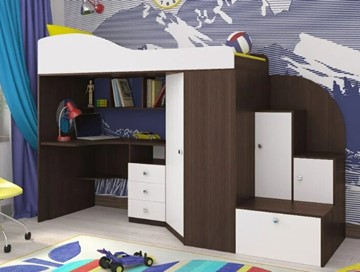 Детская кровать-шкаф Кадет-1, корпус Ясень анкор темный, фасад Белое дерево в Тюмени