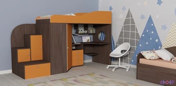 Детская кровать-шкаф Кадет-1, корпус Ясень анкор темный, фасад Оранжевый в Заводоуковске