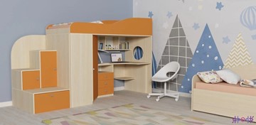 Детская кровать-шкаф Кадет-1, корпус Дуб, фасад Оранжевый в Заводоуковске