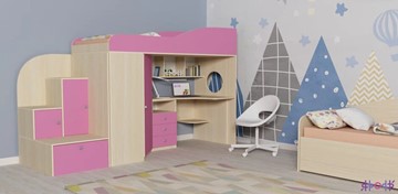 Детская кровать-шкаф Кадет-1, корпус Дуб, фасад Розовый в Заводоуковске