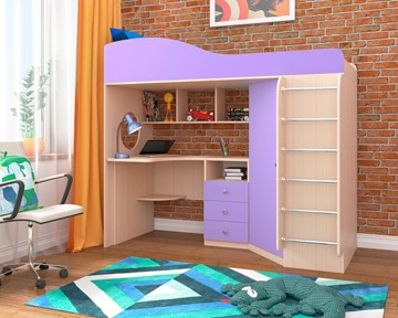Детская кровать-шкаф Кадет-1 с металлической лестницей, корпус Дуб, фасад Ирис в Заводоуковске