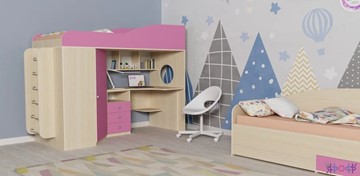 Детская кровать-шкаф Кадет-1 с металлической лестницей, корпус Дуб, фасад Розовый в Заводоуковске