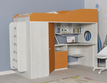Детская кровать-шкаф Кадет-1 с металлической лестницей, корпус Винтерберг, фасад Оранжевый в Тюмени