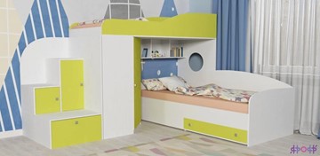 Детская кровать-шкаф Кадет-2, корпус Белое дерево, фасад Лайм в Тюмени
