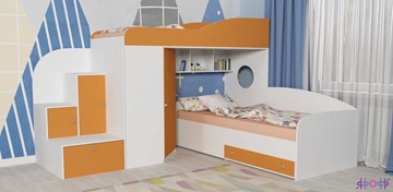 Кровать-чердак детская Кадет-2, корпус Белое дерево, фасад Оранжевый в Заводоуковске - предосмотр