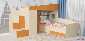 Детская кровать для мальчика Кадет-2, корпус Дуб, фасад Оранжевый в Заводоуковске