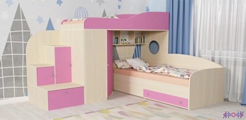 Детская кровать-чердак Кадет-2, корпус Дуб, фасад Розовый в Тюмени
