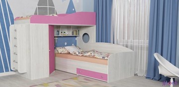 Детская кровать-чердак Кадет-2 с металлической лестницей, корпус Винтерберг, фасад Розовый в Тюмени - предосмотр