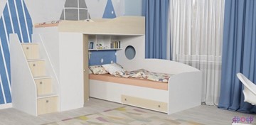Детская кровать-шкаф Кадет-2 с универсальной лестницей, корпус Белое дерево, фасад Дуб в Заводоуковске